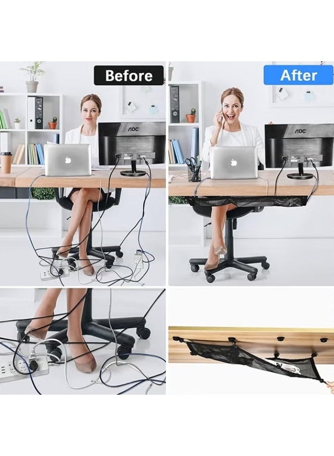 EETU Cable Management Net,Under Desk Wire Management Kit With 8 Hooks,Privacy Mesh Cable Manager Flexible Under Desk Wire Net For Office,Standing Desk,Home - Image 2